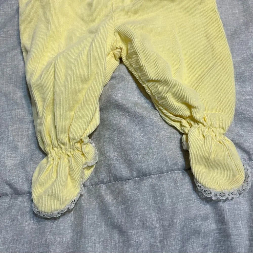 Vintage Baby Yellow Corduroy Cat Cotton One Piece Jumpsuit 0-6 Months
